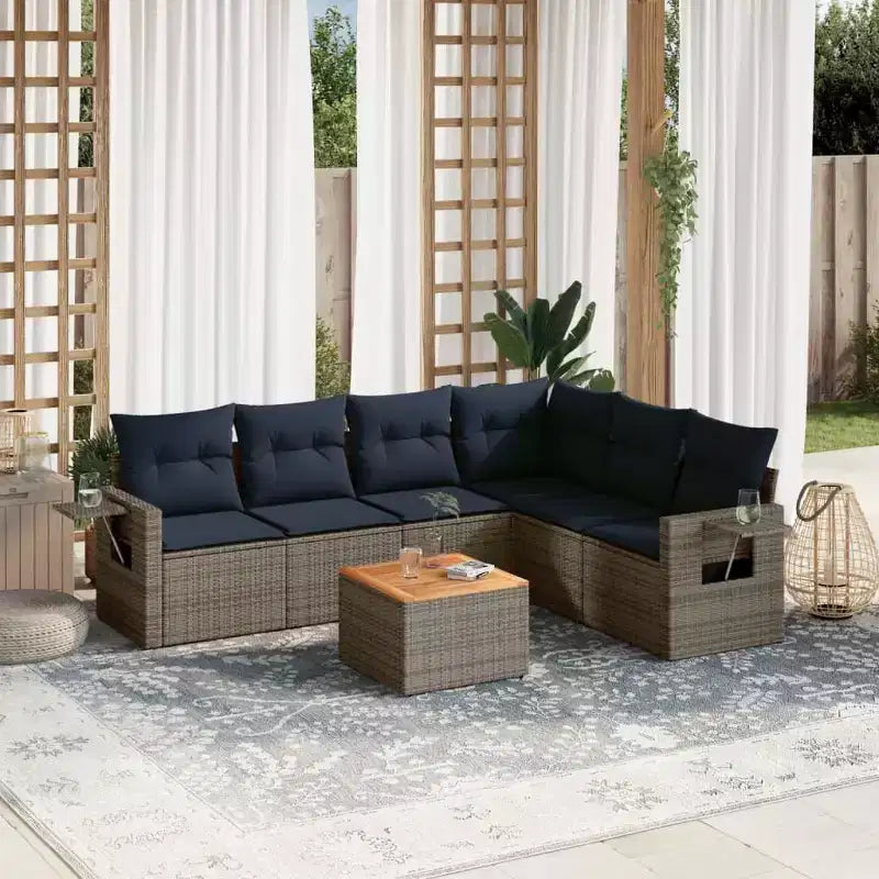 vidaXL Salon de jardin 7 pcs avec coussins résine tressée gris