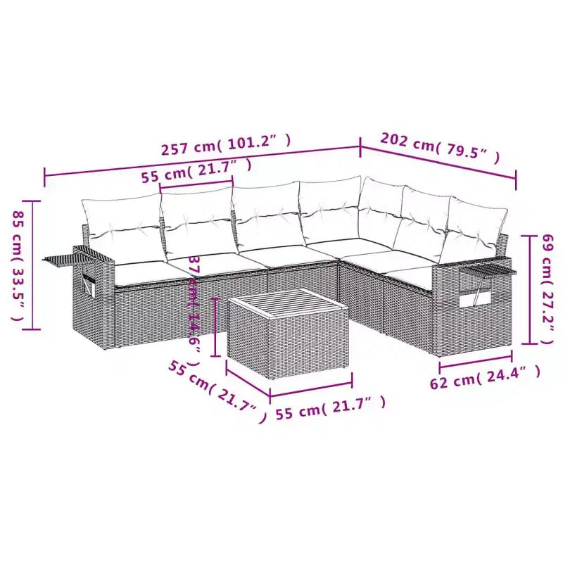 vidaXL Salon de jardin 7 pcs avec coussins résine tressée gris