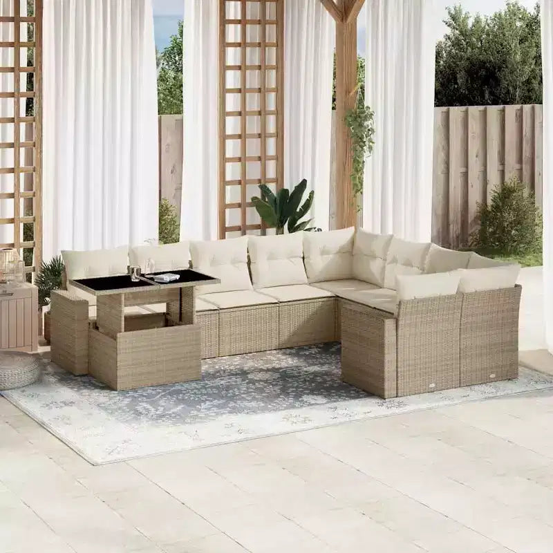 vidaXL Salon de jardin avec coussins 10 pièces en résine tressée