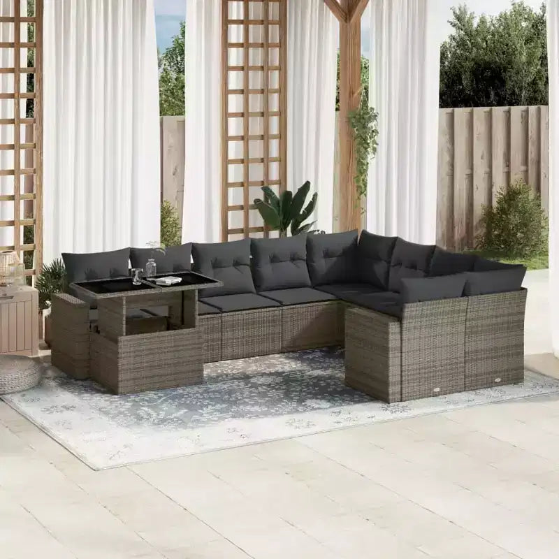 vidaXL Salon de jardin avec coussins 10 pièces en résine tressée