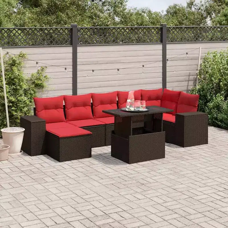 vidaXL Salon de jardin 8 pcs avec coussins résine tressée - Marron Sans rangement