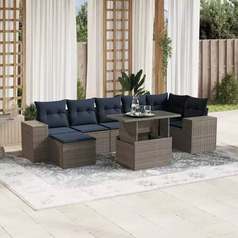 vidaXL Salon de jardin 8 pcs avec coussins résine tressée - Marron Sans rangement