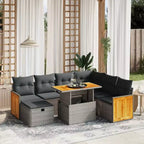 vidaXL Salon de jardin 8 pièces en résine tressée avec coussins, modulable et table réglable