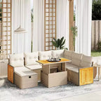 vidaXL Salon de jardin 8 pièces en résine tressée avec coussins, modulable et table réglable