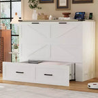 Cadre de lit escamotable de style ferme pleine grandeur, lit plateforme pliable avec grand tiroir de rangement