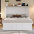 Cadre de lit escamotable de style ferme pleine grandeur, lit plateforme pliable avec grand tiroir de rangement