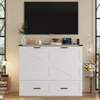 Cadre de lit escamotable de style ferme pleine grandeur, lit plateforme pliable avec grand tiroir de rangement