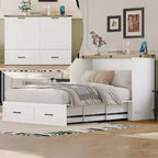 Cadre de lit escamotable de style ferme pleine grandeur, lit plateforme pliable avec grand tiroir de rangement