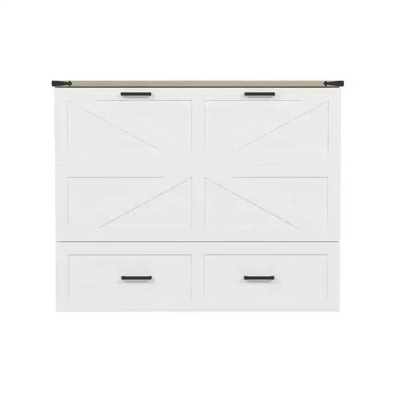 Cadre de lit escamotable de style ferme pleine grandeur, lit plateforme pliable avec grand tiroir de rangement