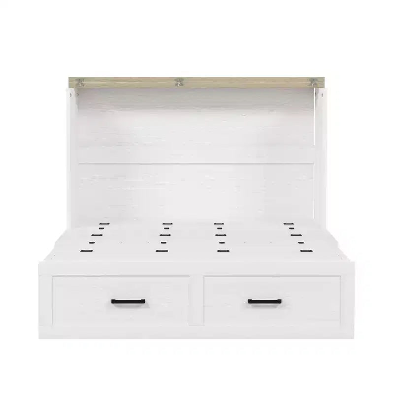 Cadre de lit escamotable de style ferme pleine grandeur, lit plateforme pliable avec grand tiroir de rangement