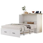 Cadre de lit escamotable de style ferme pleine grandeur, lit plateforme pliable avec grand tiroir de rangement