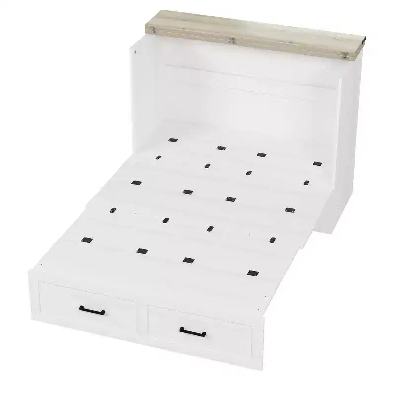 Cadre de lit escamotable de style ferme pleine grandeur, lit plateforme pliable avec grand tiroir de rangement