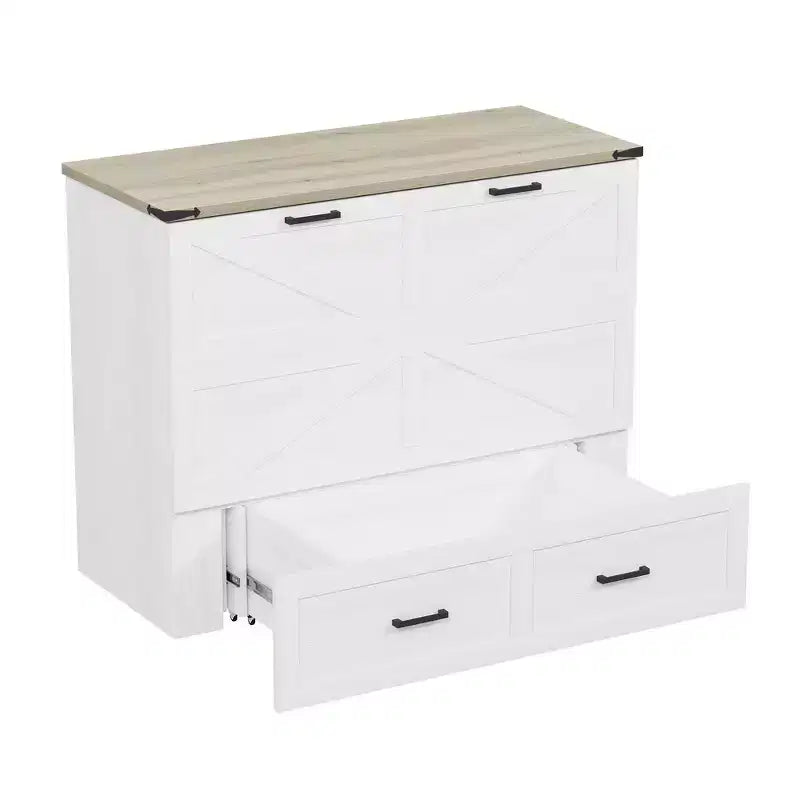 Cadre de lit escamotable de style ferme pleine grandeur, lit plateforme pliable avec grand tiroir de rangement