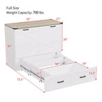 Cadre de lit escamotable de style ferme pleine grandeur, lit plateforme pliable avec grand tiroir de rangement