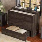 Cadre de lit escamotable de style ferme pleine grandeur, lit plateforme pliable avec grand tiroir de rangement