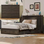 Cadre de lit escamotable de style ferme pleine grandeur, lit plateforme pliable avec grand tiroir de rangement