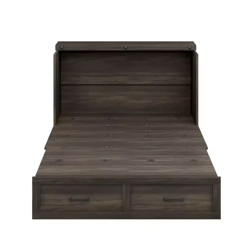 Cadre de lit escamotable de style ferme pleine grandeur, lit plateforme pliable avec grand tiroir de rangement