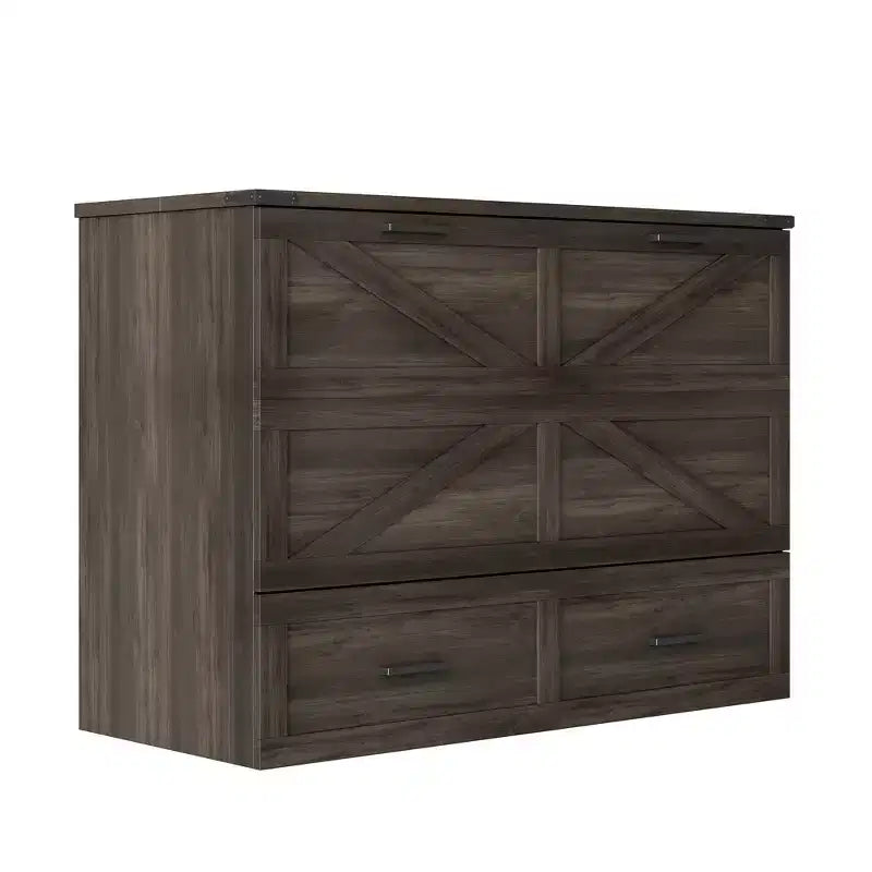 Cadre de lit escamotable de style ferme pleine grandeur, lit plateforme pliable avec grand tiroir de rangement