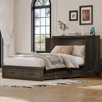 Whisen Full Size Farmhouse Murphy Cabinet Bed Frame, Foldable Platform Bed with Large Storage Drawer