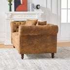 Canapé Chesterfield traditionnel 2 places avec accoudoirs roulés et cadre en bois, canapé d'appoint en cuir PU pour salon ou salle de séjour