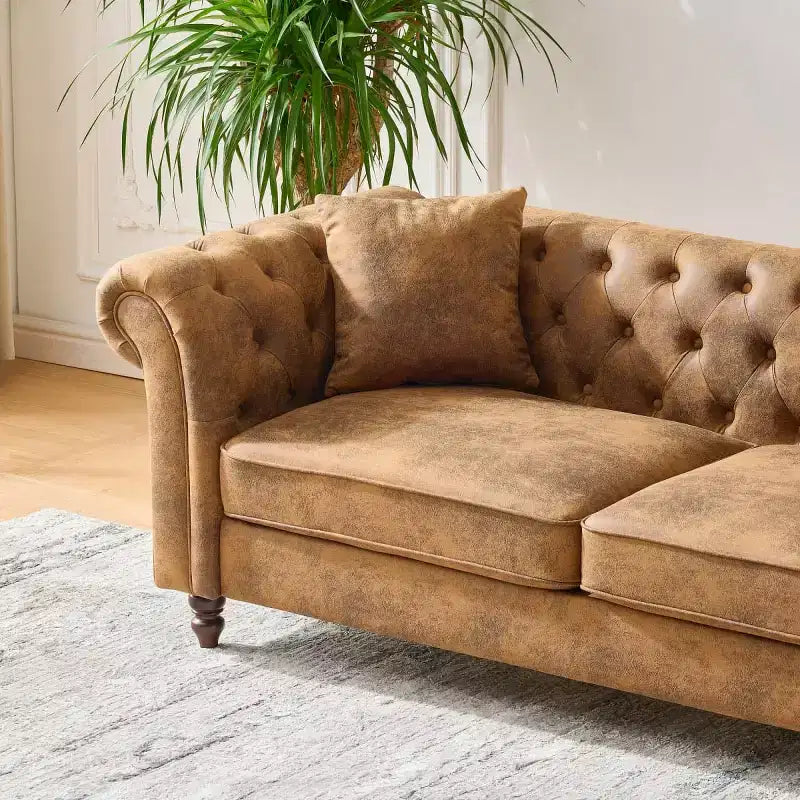 Canapé Chesterfield traditionnel 2 places avec accoudoirs roulés et cadre en bois, canapé d'appoint en cuir PU pour salon ou salle de séjour