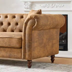 Canapé Chesterfield traditionnel 2 places avec accoudoirs roulés et cadre en bois, canapé d'appoint en cuir PU pour salon ou salle de séjour