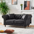 Canapé Chesterfield traditionnel 2 places avec accoudoirs roulés et cadre en bois, canapé d'appoint en cuir PU pour salon ou salle de séjour