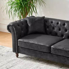 Canapé Chesterfield traditionnel 2 places avec accoudoirs roulés et cadre en bois, canapé d'appoint en cuir PU pour salon ou salle de séjour