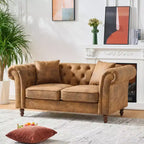 Canapé Chesterfield traditionnel 2 places avec accoudoirs roulés et cadre en bois, canapé d'appoint en cuir PU pour salon ou salle de séjour