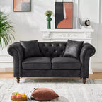 Traditional 2-Seater Chesterfield Sofa with Rolled Arms and Wood Frame, PU Leather Accent Sofa Couch for Living Room or Lounge - Panipeachy