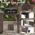 Îlot de cuisine d'extérieur avec tablette latérale pliable, Desserte de barbecue d'extérieur avec plateau en acier inoxydable, Poubelle dissimulée pour la pelouse et le jardin