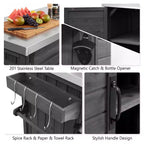 Îlot de cuisine d'extérieur avec tablette latérale pliable, Desserte de barbecue d'extérieur avec plateau en acier inoxydable, Poubelle dissimulée pour la pelouse et le jardin