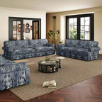 MAYEERTY 93.7 Luxuriously Comfortable 4 Seater Cloud Couch, Chenille Fabric Sofa with Rolled Arms & Pleated Skirt Blue Floral