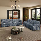 93.7 Canapé 4 places luxueusement confortable, en tissu chenille avec accoudoirs roulés et jupe plissée à motif floral bleu