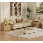 Table de chevet cannelée de 24 pouces de large avec station de recharge, 2 tiroirs, étagère ouverte, table de chevet en bois naturel, table d'appoint moderne du milieu du siècle pour chambre à coucher