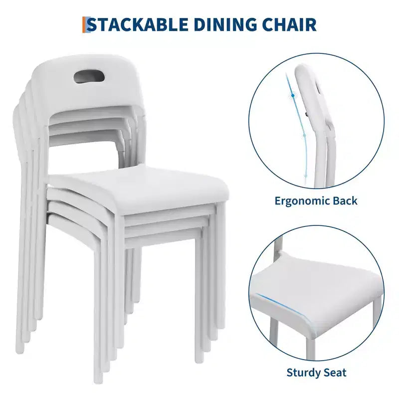 Chaises empilables en plastique avec pieds en métal - Dossier ergonomique, chaises de salle à manger résistantes aux taches pour cuisine, bureau, salon et extérieur