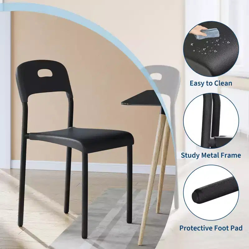 Chaises empilables en plastique avec pieds en métal - Dossier ergonomique, chaises de salle à manger résistantes aux taches pour cuisine, bureau, salon et extérieur