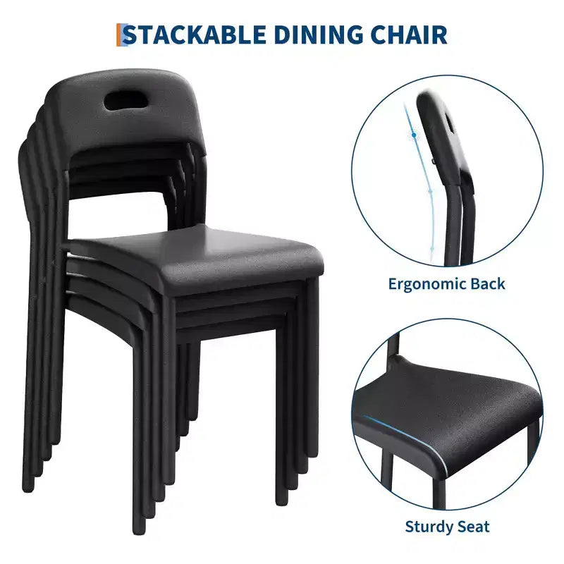 Chaises empilables en plastique avec pieds en métal - Dossier ergonomique, chaises de salle à manger résistantes aux taches pour cuisine, bureau, salon et extérieur