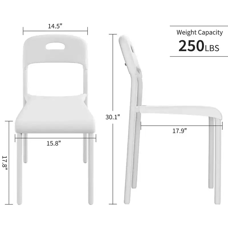 Chaises empilables en plastique avec pieds en métal - Dossier ergonomique, chaises de salle à manger résistantes aux taches pour cuisine, bureau, salon et extérieur