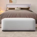 Banc de rangement ottoman entièrement rembourré de 47,7 L, banc élégant pour le pied du lit dans la chambre et le salon, banc d'entrée rectangulaire avec base robuste, blanc