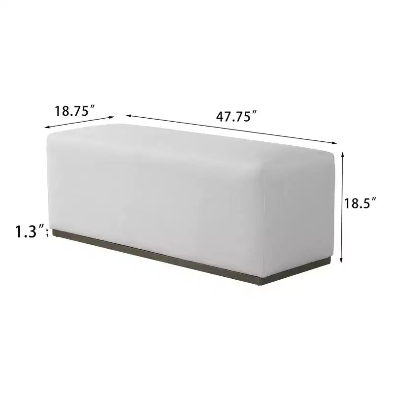 Banc de rangement ottoman entièrement rembourré de 47,7 L, banc élégant pour le pied du lit dans la chambre et le salon, banc d'entrée rectangulaire avec base robuste, blanc