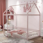 Bellemave Twin Metal House Bed Frame with Fence, Low Profile Kids & Teen Bed Frame,