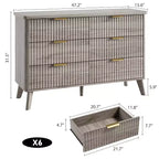 Commode à 6 tiroirs cannelés, 120 cm de large avec profil incurvé, organisateur de tiroir en bois, commode moderne pour chambre à coucher, salon