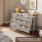 Commode à 6 tiroirs cannelés, 120 cm de large avec profil incurvé, organisateur de tiroir en bois, commode moderne pour chambre à coucher, salon