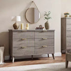 Commode à 6 tiroirs cannelés, 120 cm de large avec profil incurvé, organisateur de tiroir en bois, commode moderne pour chambre à coucher, salon