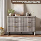 Commode à 6 tiroirs cannelés, 120 cm de large avec profil incurvé, organisateur de tiroir en bois, commode moderne pour chambre à coucher, salon