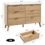Commode à 6 tiroirs cannelés, 120 cm de large avec profil incurvé, organisateur de tiroir en bois, commode moderne pour chambre à coucher, salon