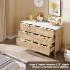 Commode à 6 tiroirs cannelés, 120 cm de large avec profil incurvé, organisateur de tiroir en bois, commode moderne pour chambre à coucher, salon
