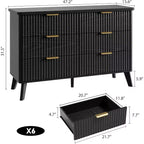 Commode à 6 tiroirs cannelés, 120 cm de large avec profil incurvé, organisateur de tiroir en bois, commode moderne pour chambre à coucher, salon