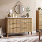 Commode à 6 tiroirs cannelés, 120 cm de large avec profil incurvé, organisateur de tiroir en bois, commode moderne pour chambre à coucher, salon